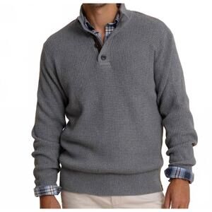 NEW SOUTHERN TIDE bass creek heather quarter button sweater in heather anchor gr